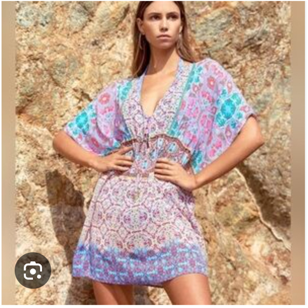 Bleu Rod Beattie Swim Coverup Medium Multicolor Colorful Sheer Kaftan Boho Beach
